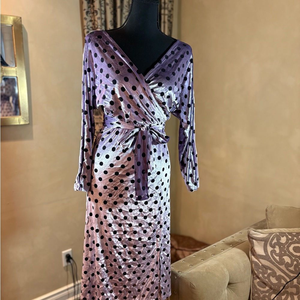 ASOS Purple Long Sleeve Polka Dot Dress